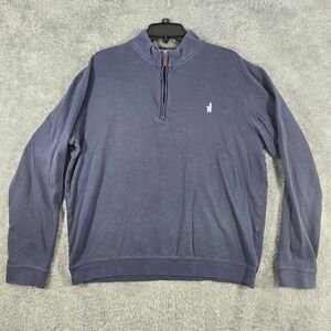 Johnnie-O Mens Blue Quarter Zip Pullover Sweater Large Surfer Logo Cotton Blend